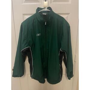 Vintage Reebok Windbreaker Jacket | 2XL | Forest Green + White Trim